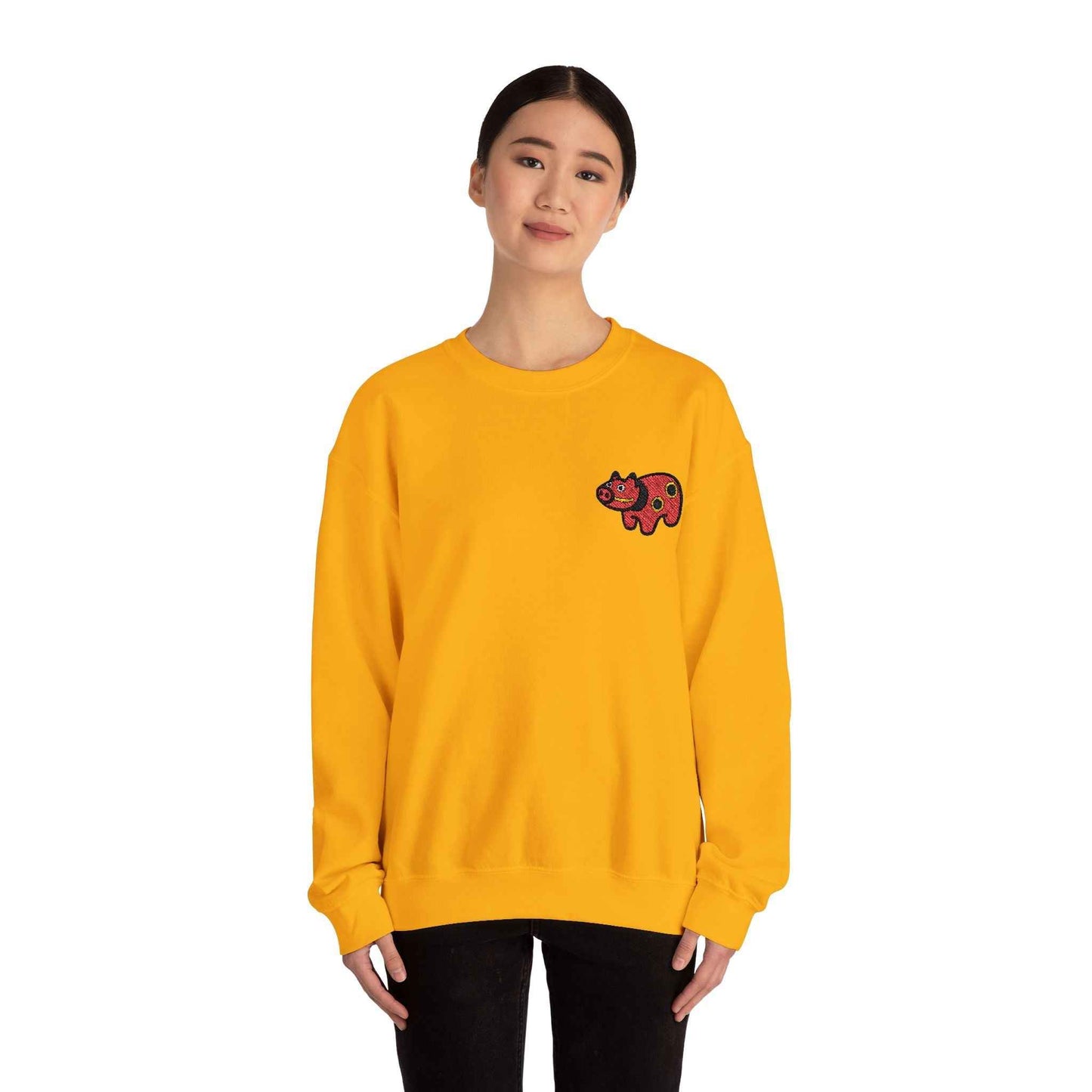 Akabeko Embroidery Sweatshirt - Japanese Lucky Cow by IROHA studio