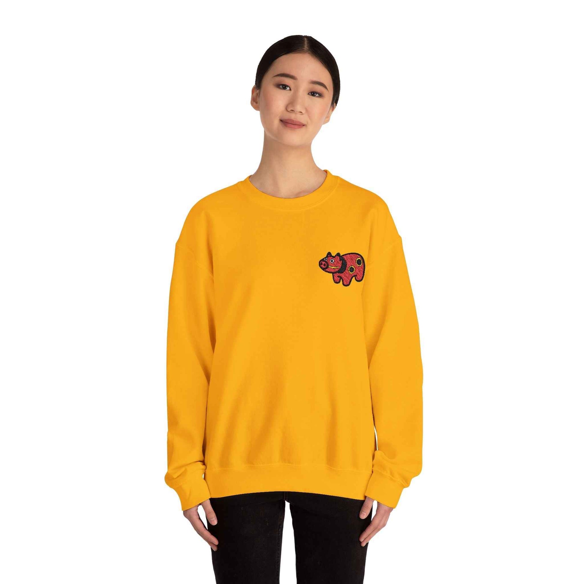 Akabeko Embroidery Sweatshirt - Japanese Lucky Cow by IROHA studio