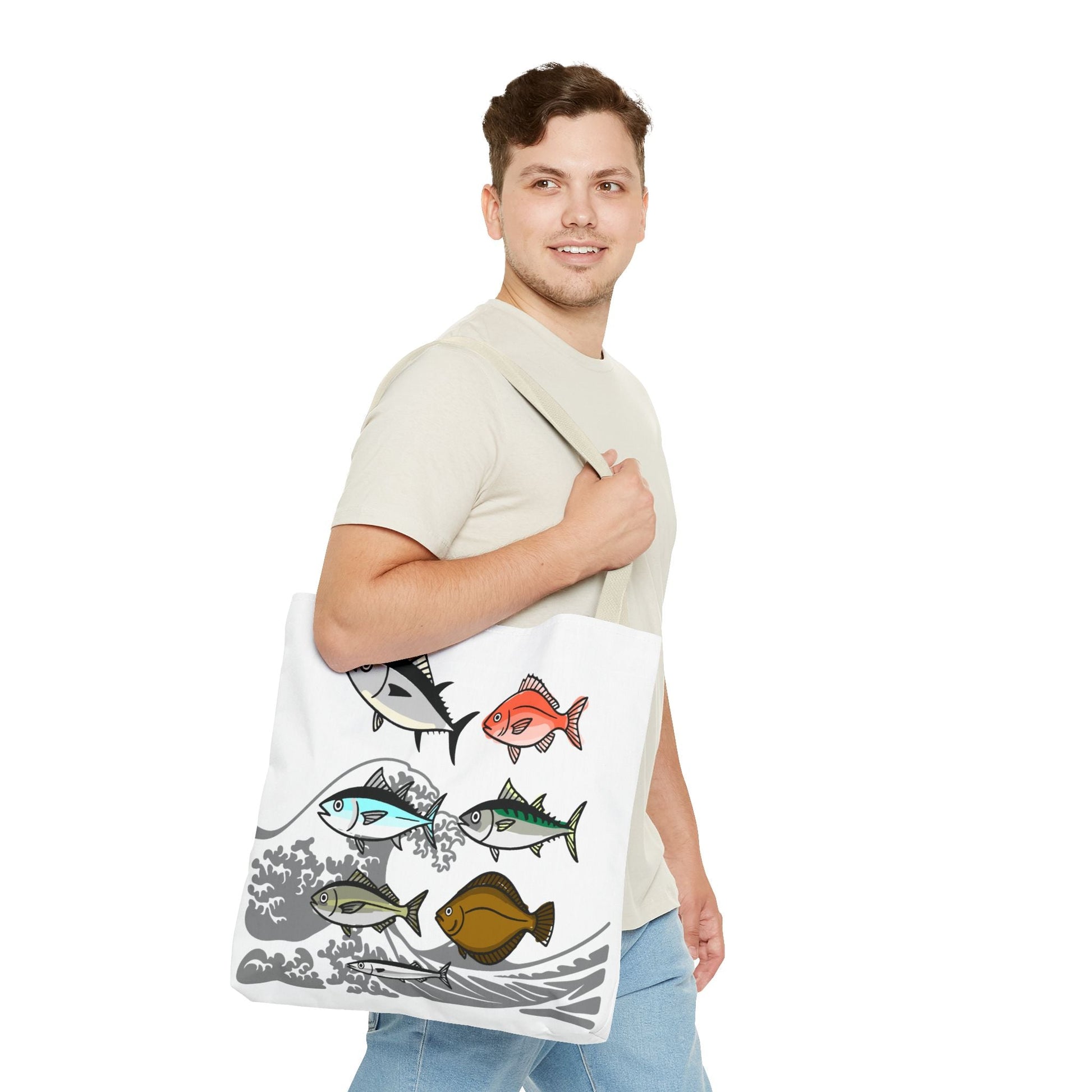 Fishermen Tote Bag- Japanese Fish Illustration Perfect for, Fishmongers and Ocean Lovers by IROHA studio