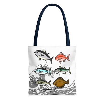 Fishermen Tote Bag- Japanese Fish Illustration Perfect for, Fishmongers and Ocean Lovers 13" × 13'' Navy by IROHA studio