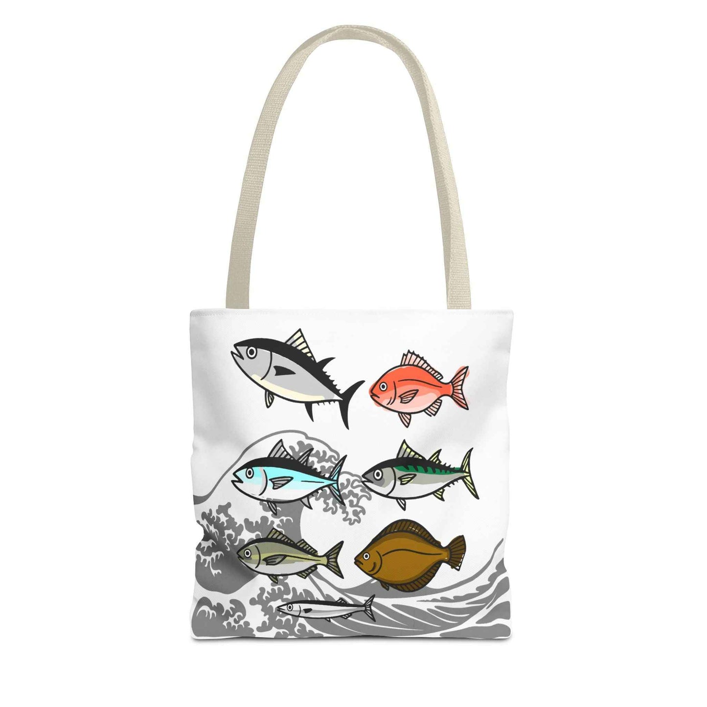 Fishermen Tote Bag- Japanese Fish Illustration Perfect for, Fishmongers and Ocean Lovers 13" × 13'' Beige by IROHA studio
