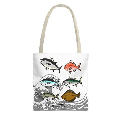 Fishermen Tote Bag- Japanese Fish Illustration Perfect for, Fishmongers and Ocean Lovers 13" × 13'' Beige by IROHA studio