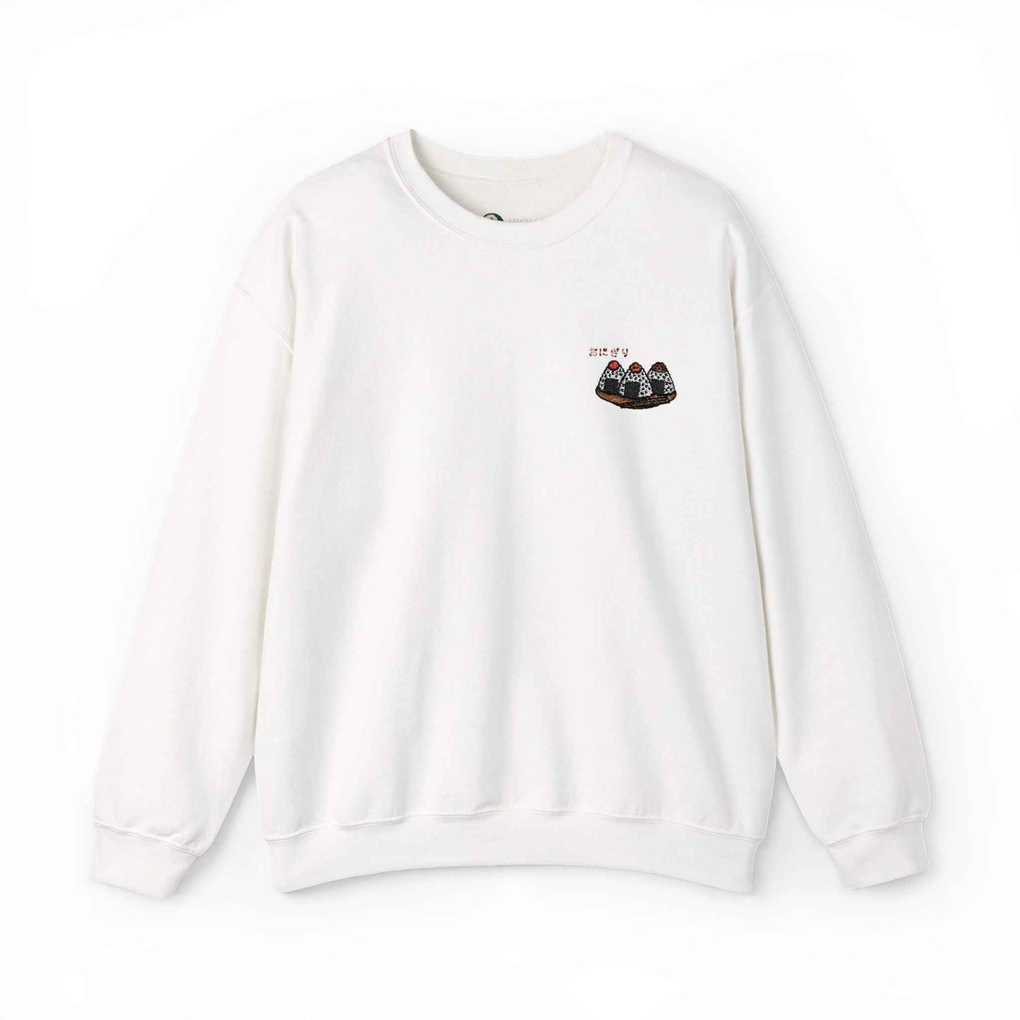 Rice Ball Embroidered Sweatshirt – Cute Japanese Food Design White by IROHA studio