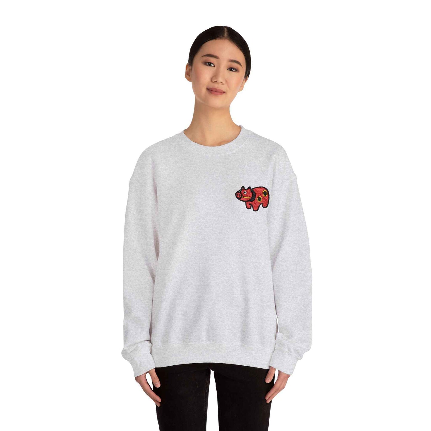 Akabeko Embroidery Sweatshirt - Japanese Lucky Cow by IROHA studio