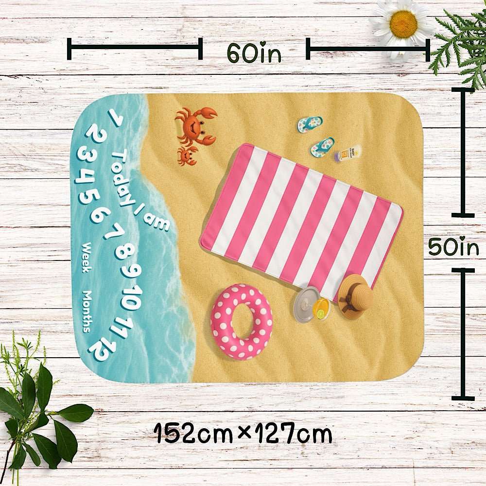 Personalized Baby Milestone Blanket - Pink Beach theme (With Name) by IROHA studio