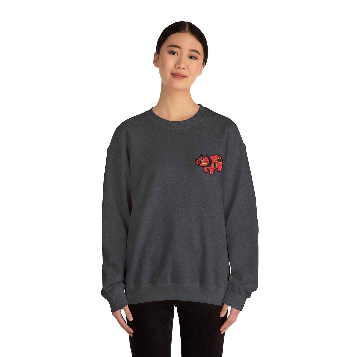 Akabeko Embroidery Sweatshirt - Japanese Lucky Cow by IROHA studio