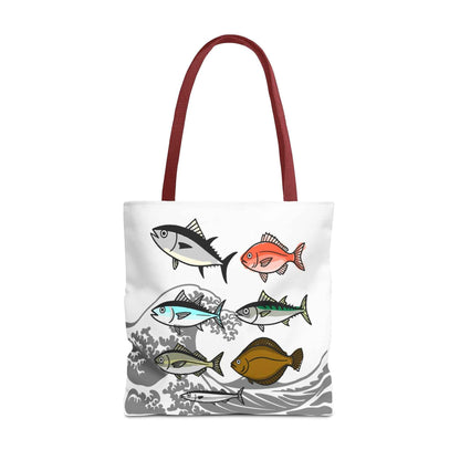 Fishermen Tote Bag- Japanese Fish Illustration Perfect for, Fishmongers and Ocean Lovers 18" × 18'' Red by IROHA studio