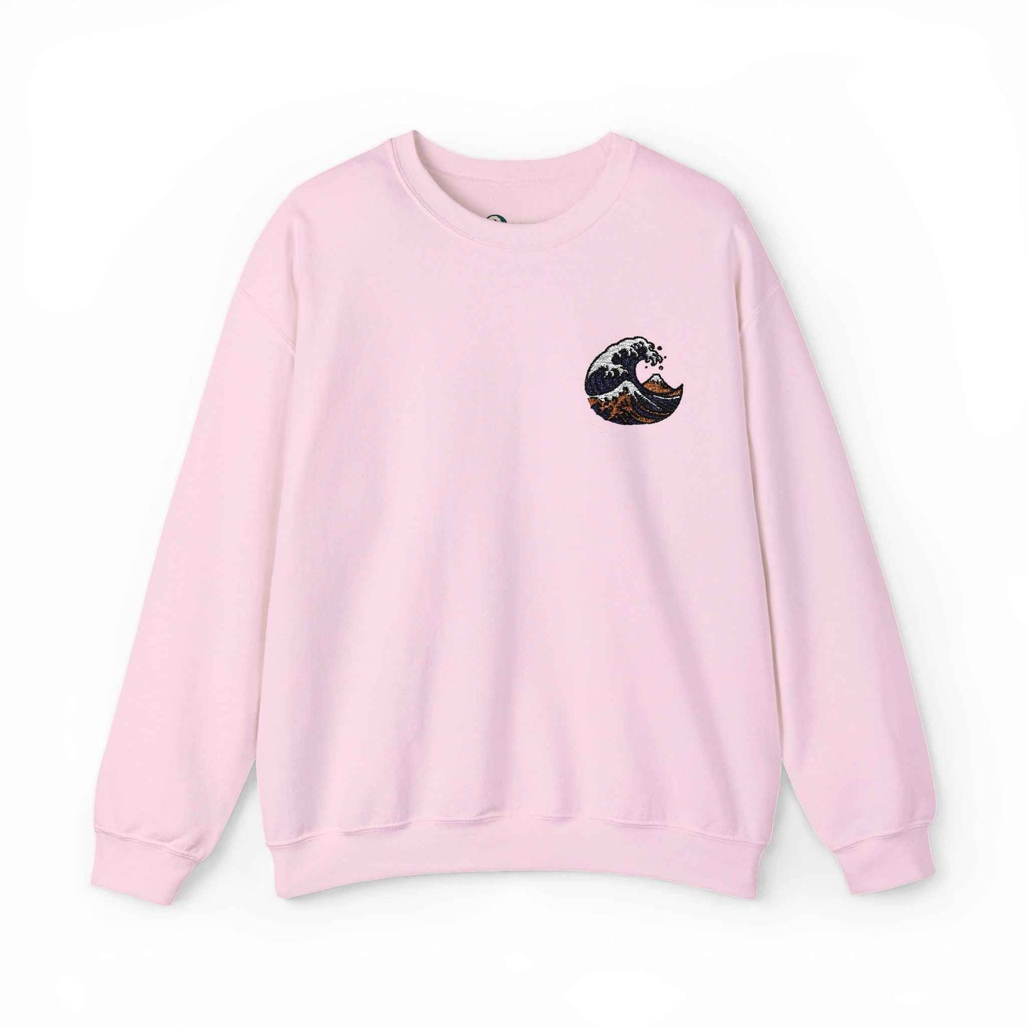 Great Wave Embroidery Sweatshirt - Japanese Hokusai Art Light Pink by IROHA studio