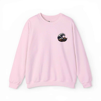 Great Wave Embroidery Sweatshirt - Japanese Hokusai Art Light Pink by IROHA studio