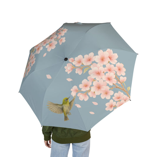 Photo of Blossom Grace Folding Umbrella (blue) Cherry Blossoms and Japanese bird Lightweight and Elegant from IROHA-STUDIO