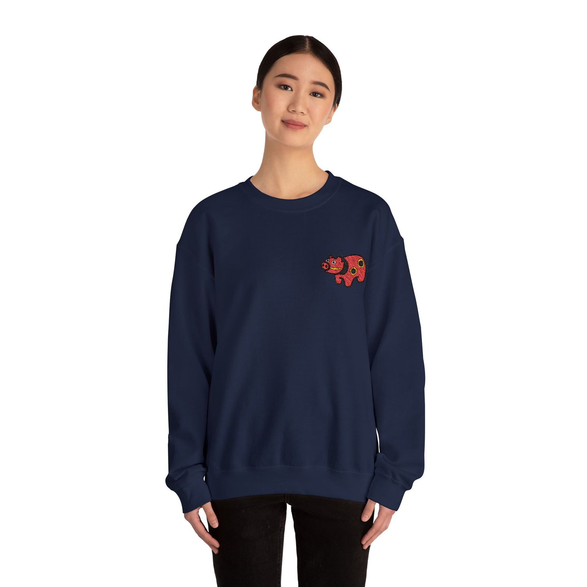 Akabeko Embroidery Sweatshirt - Japanese Lucky Cow by IROHA studio