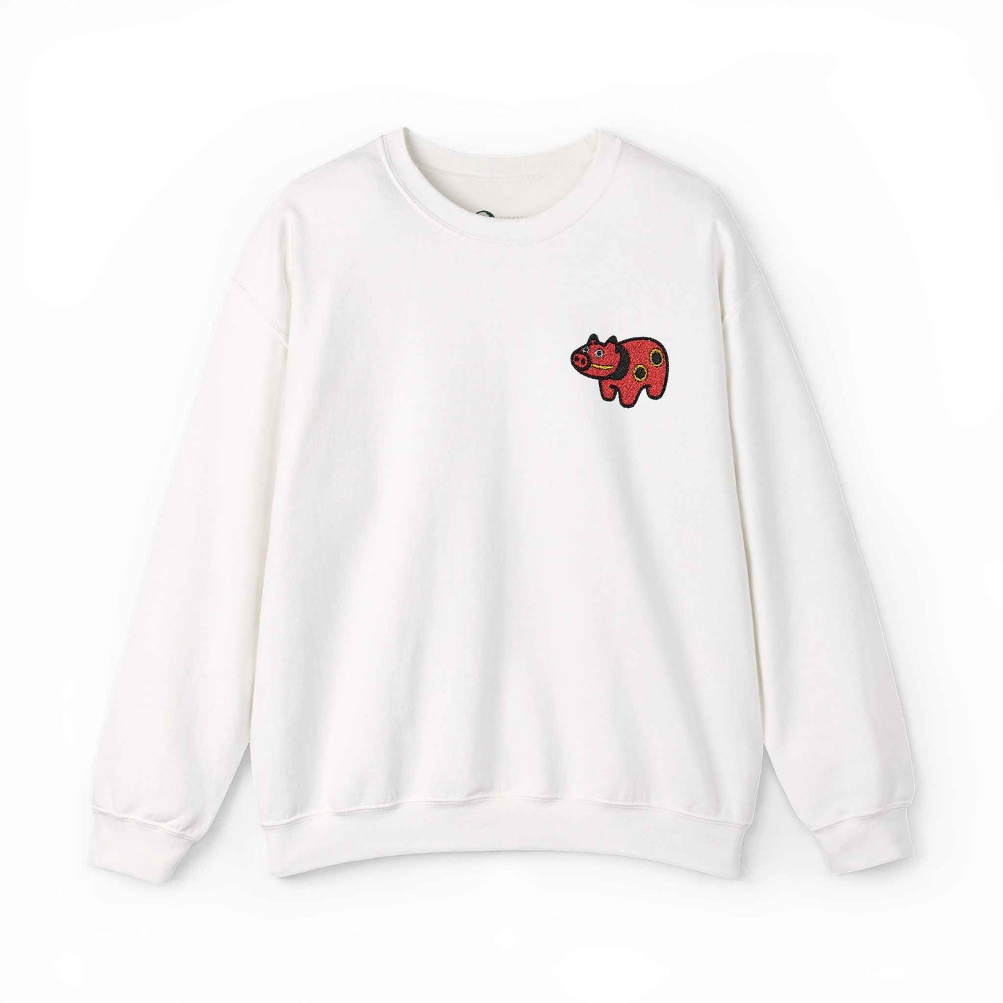 Akabeko Embroidery Sweatshirt - Japanese Lucky Cow White by IROHA studio
