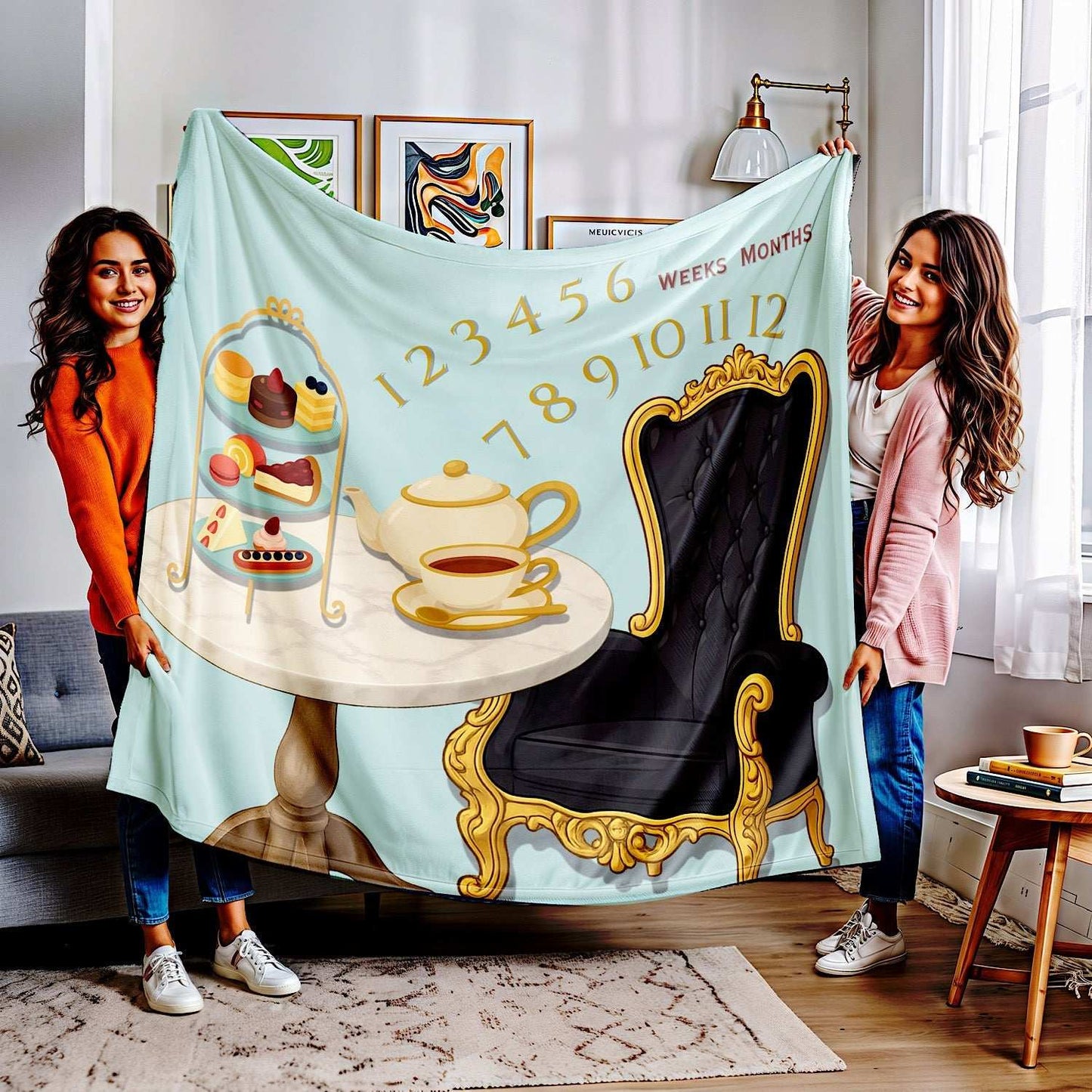 Personalised Baby Milestone Blanket - Afternoon Tea theme (With Name) by IROHA studio