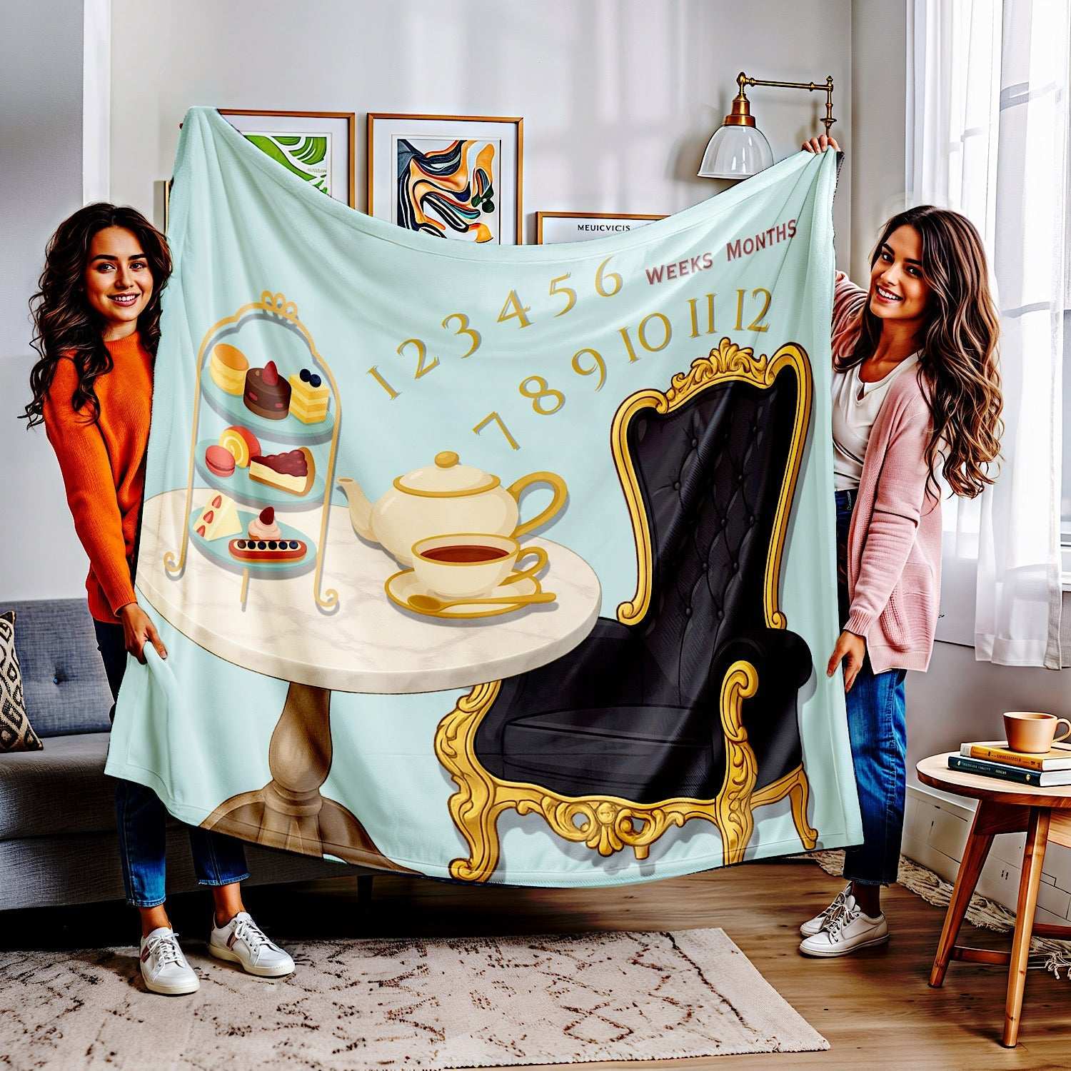 Personalised Baby Milestone Blanket - Afternoon Tea theme (With Name) by IROHA studio