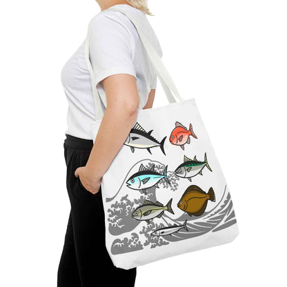 Fishermen Tote Bag- Japanese Fish Illustration Perfect for, Fishmongers and Ocean Lovers by IROHA studio