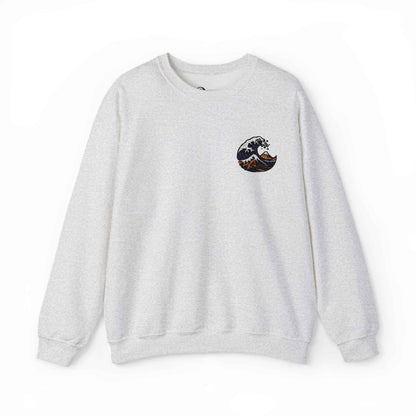 Great Wave Embroidery Sweatshirt - Japanese Hokusai Art Ash by IROHA studio