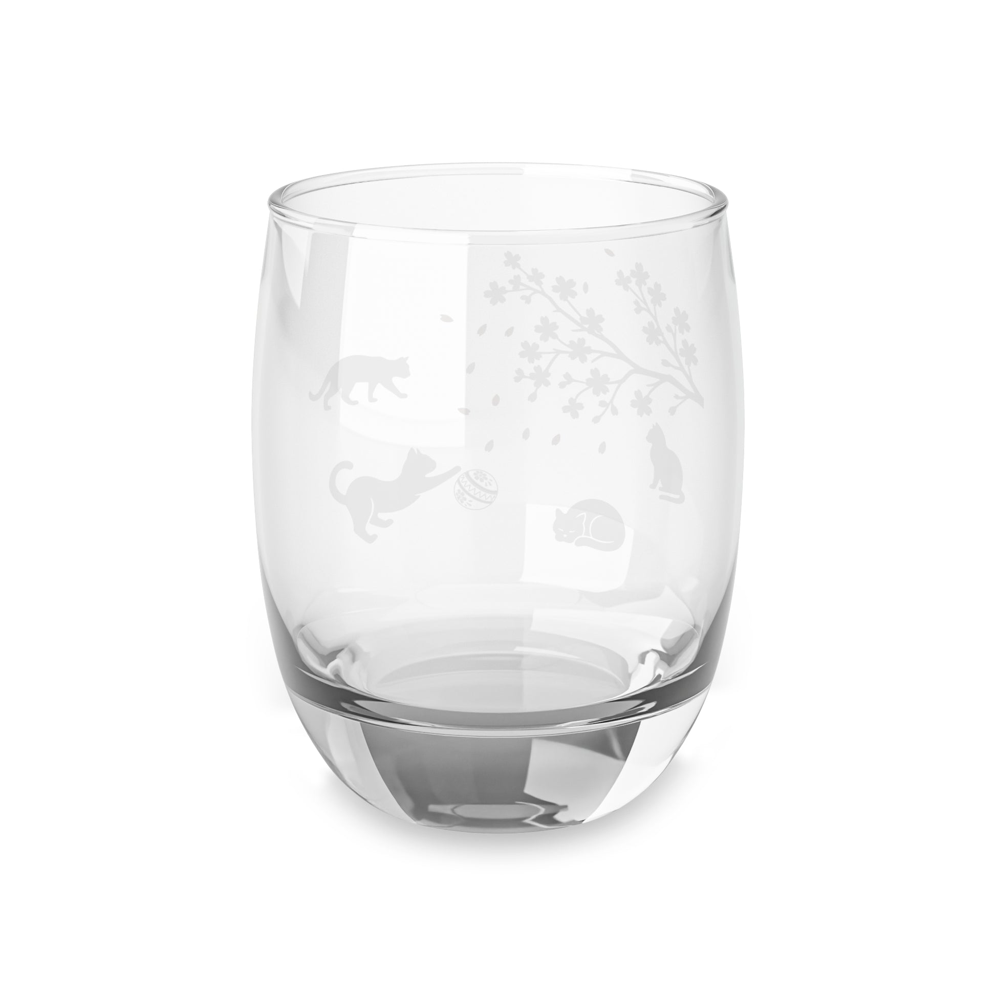 Whiskey Glass with Cat and Cherry Blossoms by IROHA studio