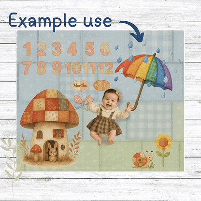 Baby Milestone Blanket Bunny, Umbrella & Nature Design - Original (No Name) by IROHA-studio