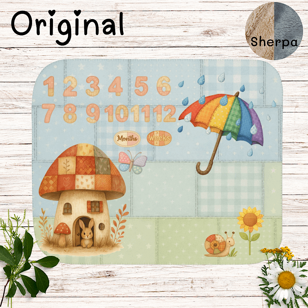 Baby Milestone Blanket – Bunny, Umbrella & Nature Design - Original (No Name) 50" × 60" by IROHA-studio