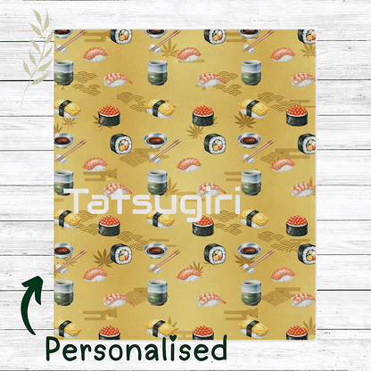 Personalised Sushi Throw Blanket (Gold) by IROHA-studio