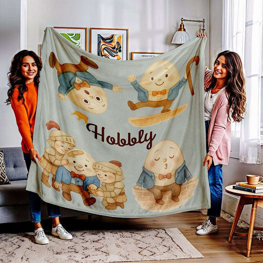 Personalised Baby & Kids Blanket - Humpty Dumpty Theme 50" × 60" White by IROHA-studio