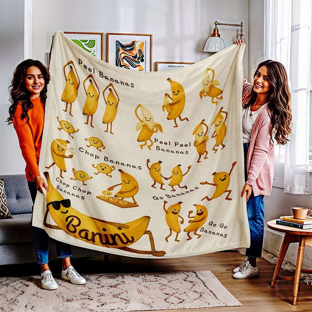 Personalised Baby & Kids Blanket - Bananas Unite! Theme 50" × 60" White by IROHA-studio