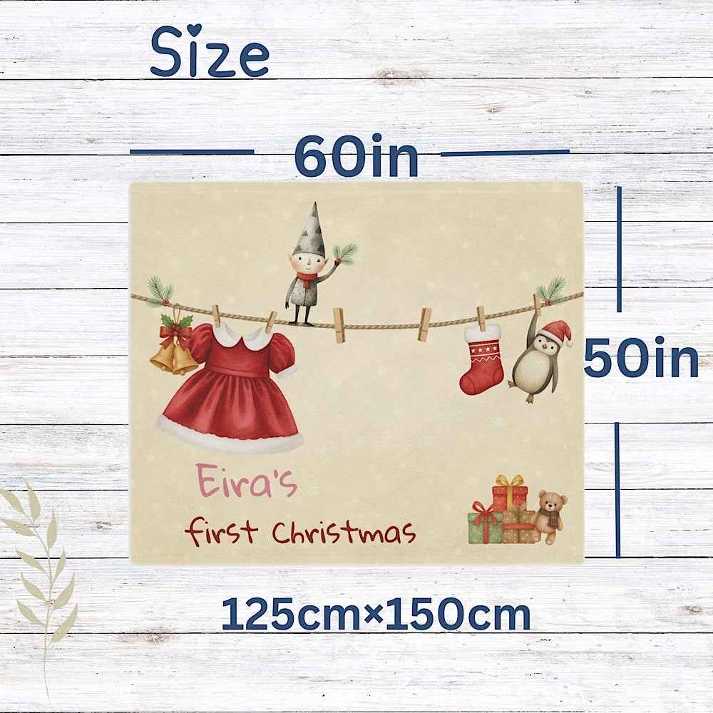 Personalized Baby’s First Christmas Blanket – Santa Dress Laundry Line Photo Prop by IROHA-studio