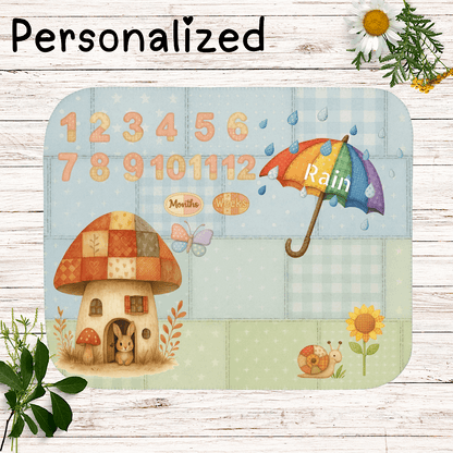 Personalized Baby Milestone Blanket – Bunny, Umbrella & Nature Design (With Name) 50" × 60" by IROHA-studio