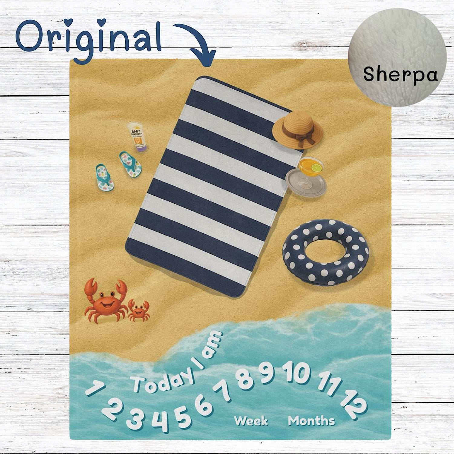 Baby Milestone Blanket Blue Beach themed – Original (No Name) by IROHA studio