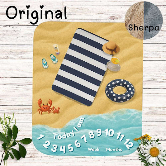 Baby Milestone Blanket Blue Beach theme–Original (No Name) by IROHA studio