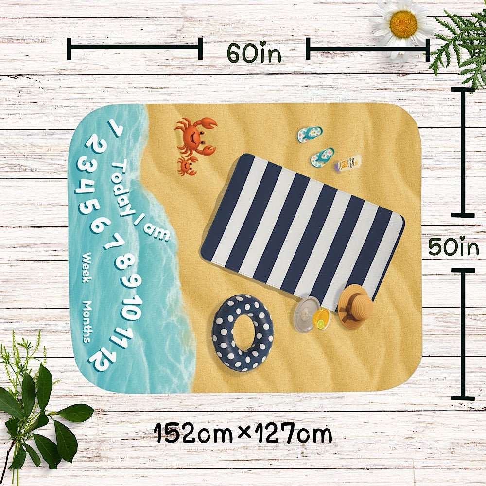 Baby Milestone Blanket Blue Beach theme–Original (No Name) by IROHA studio