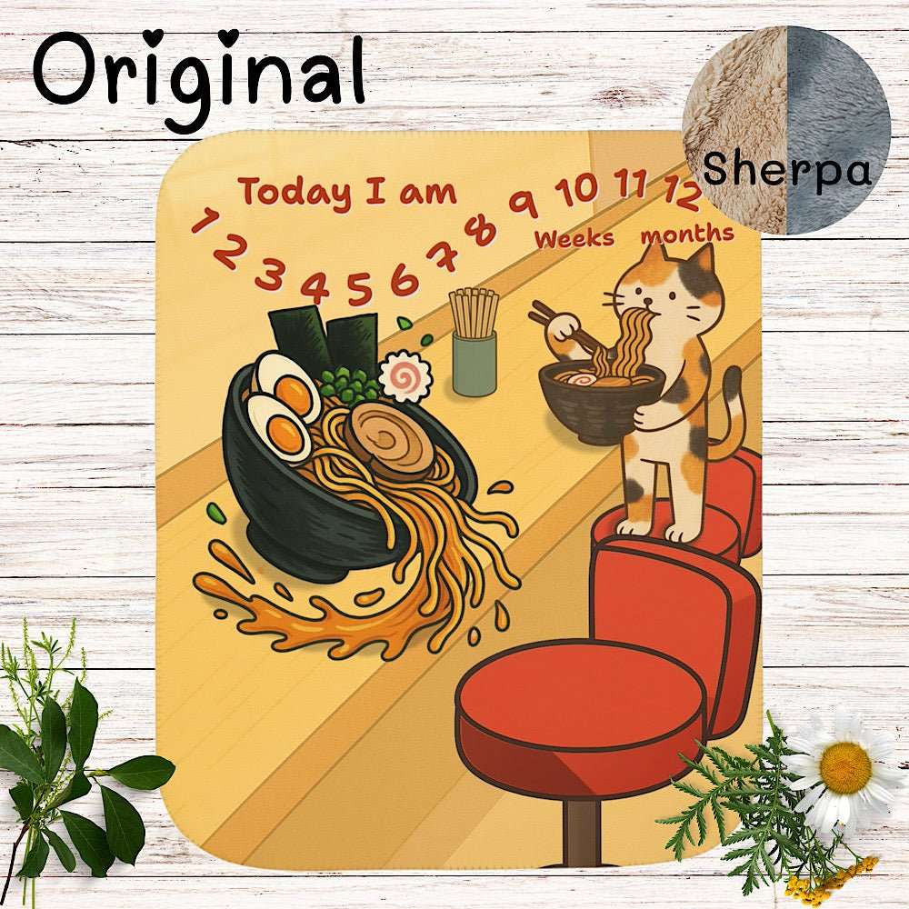 Baby Milestone Blanket Cute Cat Ramen Design–Original (No Name) by IROHA studio