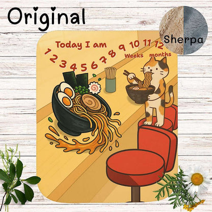 Baby Milestone Blanket Cute Cat Ramen Design–Original (No Name) by IROHA studio