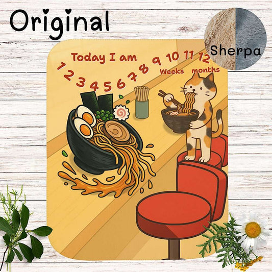 Baby Milestone Blanket Cute Cat Ramen Design–Original (No Name) by IROHA studio
