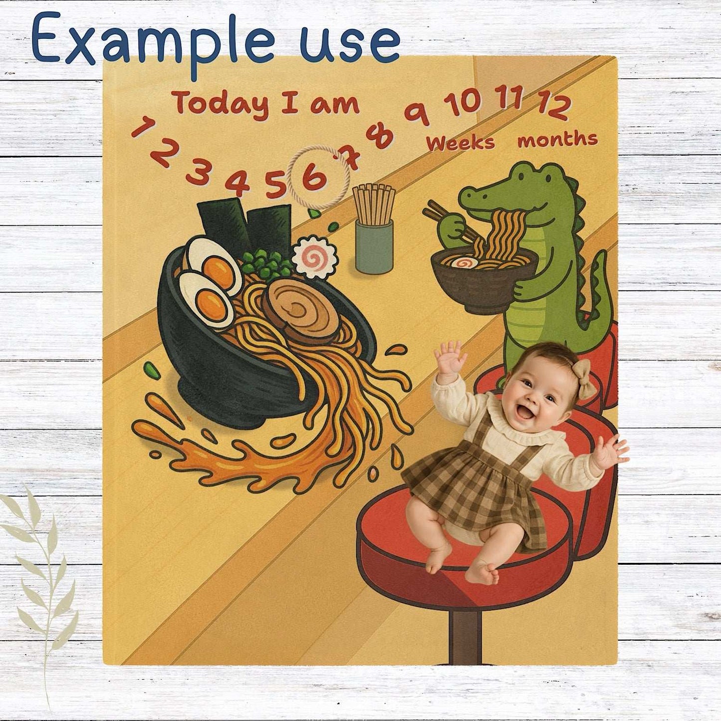Baby Milestone Blanket Cute Crocodile Ramen Design -Original (No Name) by IROHA studio