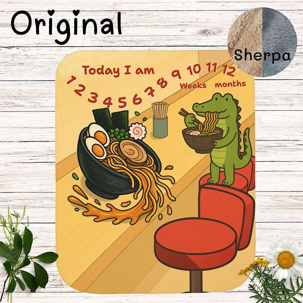 Baby Milestone Blanket Cute Crocodile Ramen Design - Original (No Name) by IROHA studio