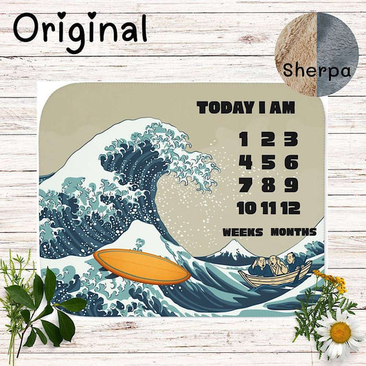 Baby Milestone Blanket Great Wave Surfboard Theme - Original (No Name) by IROHA studio