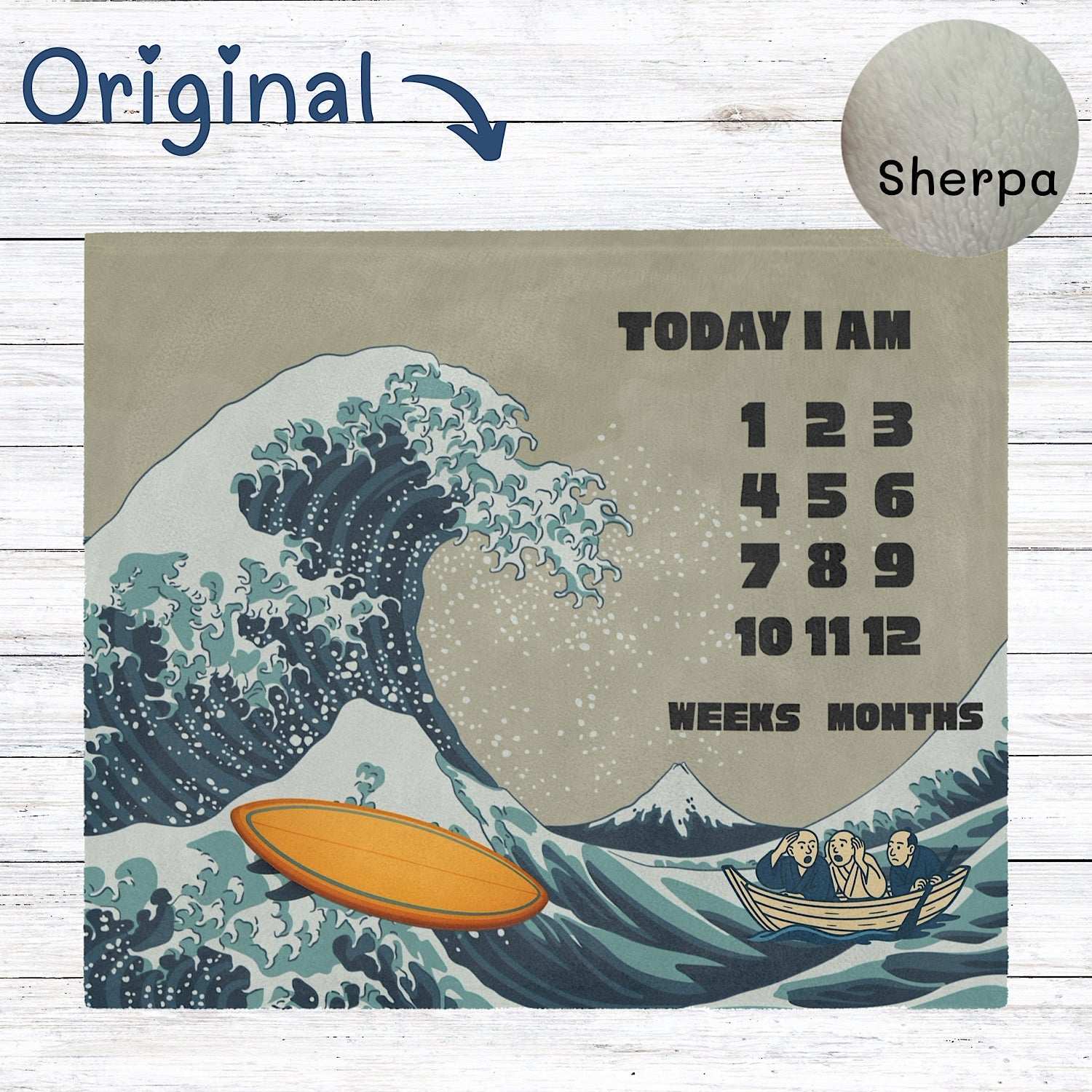 Baby Milestone Blanket Great Wave Surfboard Theme - Original (No Name) by IROHA studio