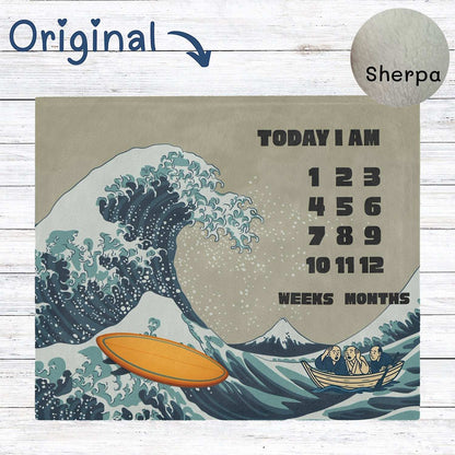Baby Milestone Blanket Great Wave Surfboard Theme - Original (No Name) by IROHA studio