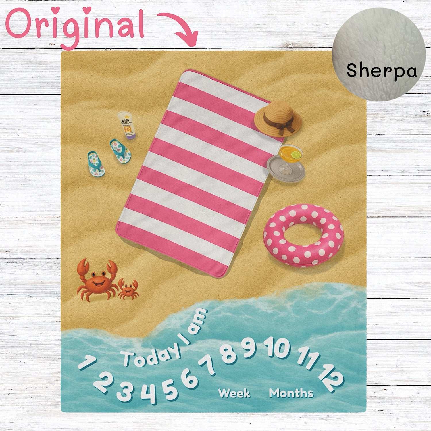 Baby Milestone Blanket Pink Beach themed - Original (No Name) by IROHA studio