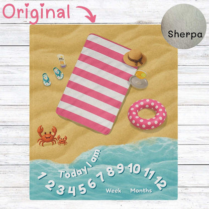 Baby Milestone Blanket Pink Beach themed - Original (No Name) by IROHA studio