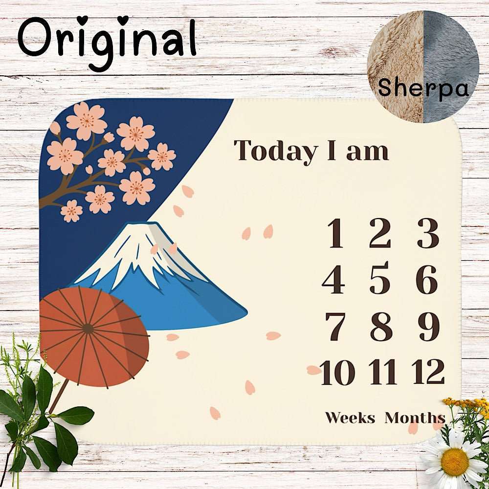 Baby Milestone Blanket Sakura & Mount Fuji Japan - Original (No Name) by IROHA studio