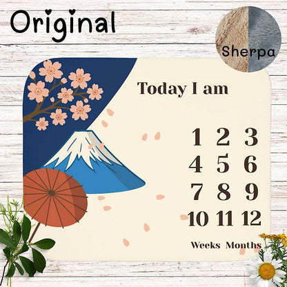 Baby Milestone Blanket Sakura & Mount Fuji Japan - Original (No Name) by IROHA studio