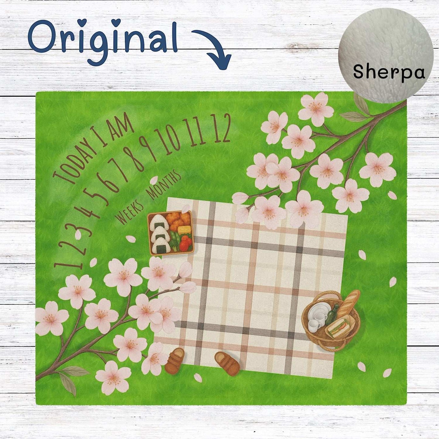 Baby Milestone Blanket Sakura Picnic Theme - Original (No Name) by IROHA studio
