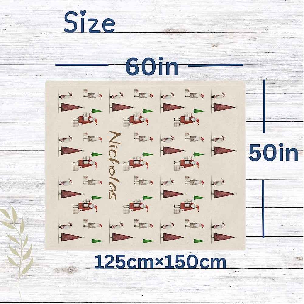 Personalised Christmas Throw Blanket (Ivory) – Festive Santa & Tree Pattern by IROHA-studio