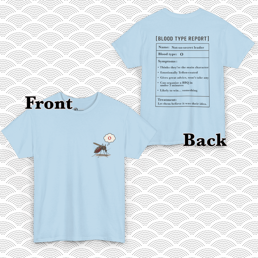 O Blood Type T-Shirt – Funny Insect Tee Japanese Humour Gift Light Blue by IROHA-studio
