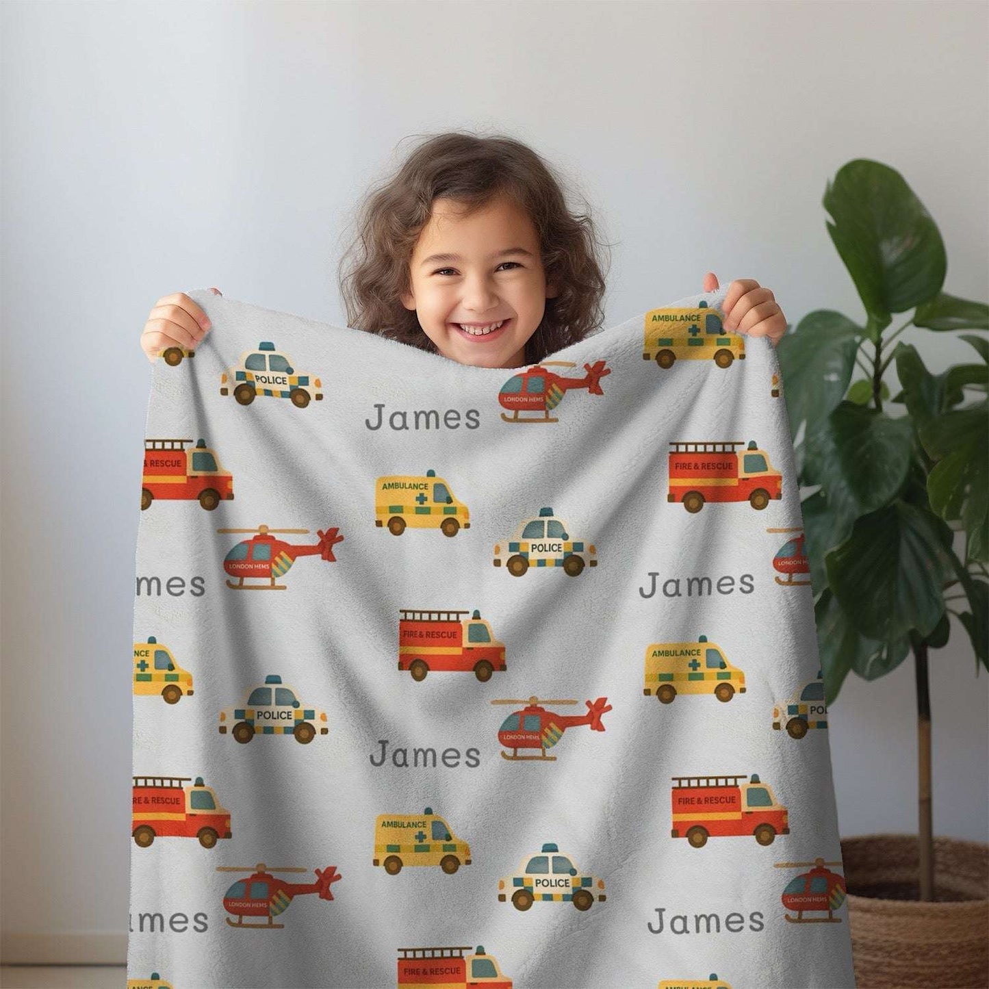 Personalised Baby Blanket - Emergency Vehicles (3 colours)- Best Baby Gift by IROHA studio