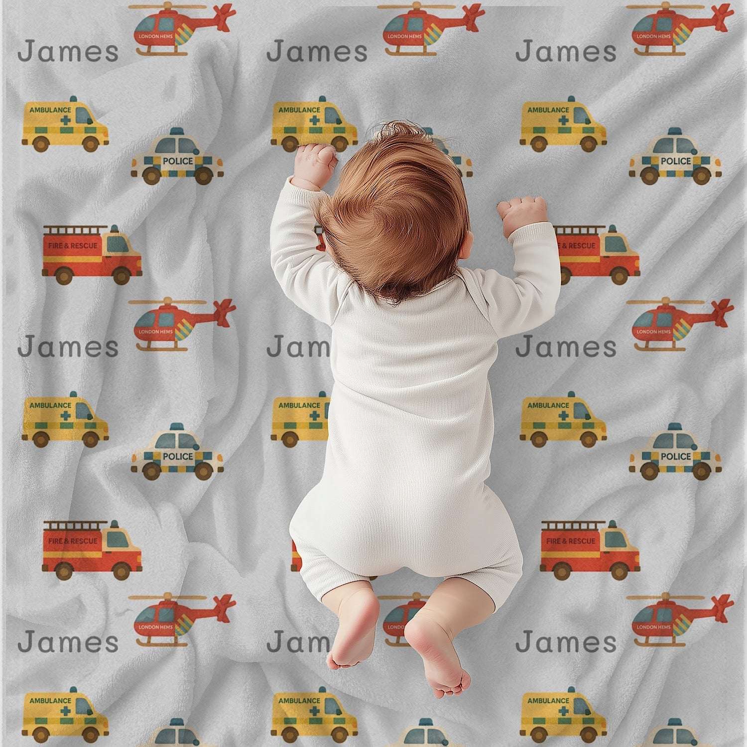 Personalised Baby Blanket - Emergency Vehicles (3 colours)- Best Baby Gift by IROHA studio
