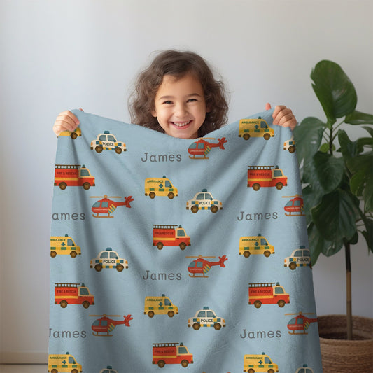 Photo of Personalised Baby Blanket - Emergency Vehicles (3 colours) - Best Baby Gift from IROHA - STUDIO