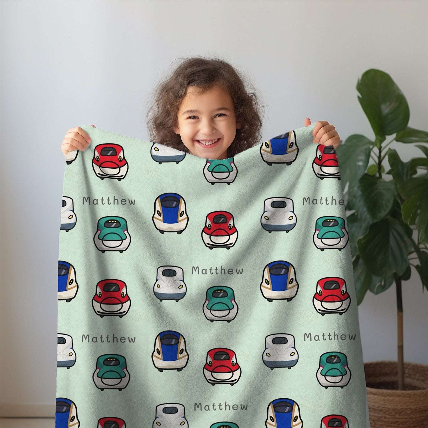 Personalized Baby Blanket Shinkansen ( 3 colour option) - Best Baby Gift by IROHA studio